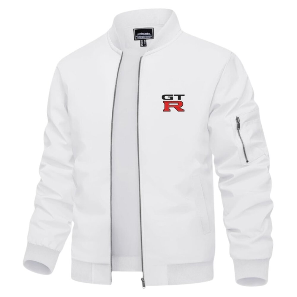 Men's Nissan GTR Car Logo Embroidered Light Weight Bomber Jacket -White